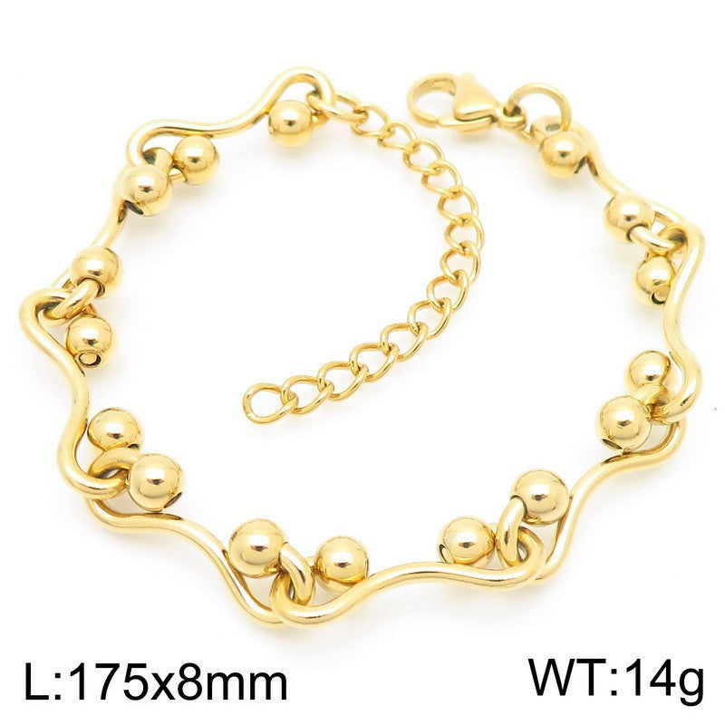 French Gentle Round Bead Twist Line Stainless Steel Twist Line Wave Round Bead Heavy Bracelet