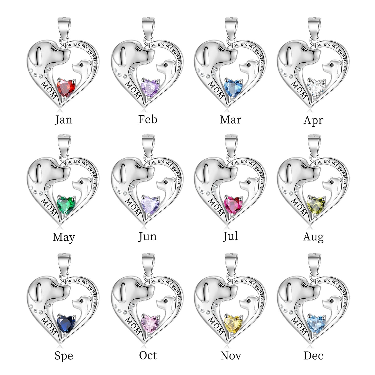 Cute Dog Zircon Heart Shape Pendant Silver Necklace