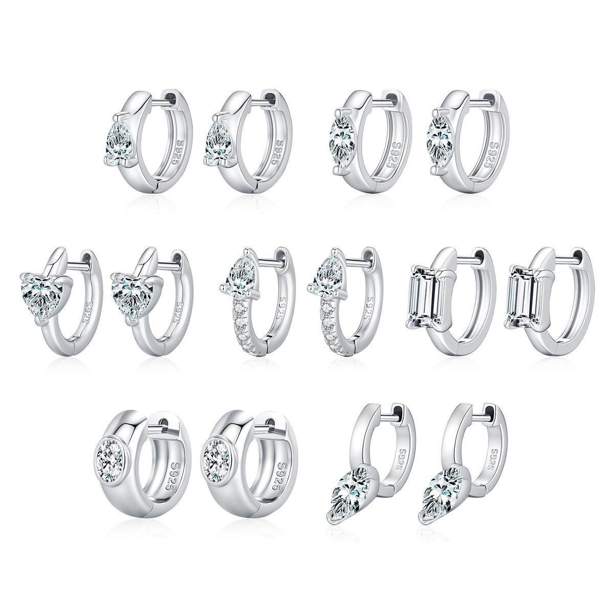 925 Sterling Silver Geometric Moissanite Hoop Earrings