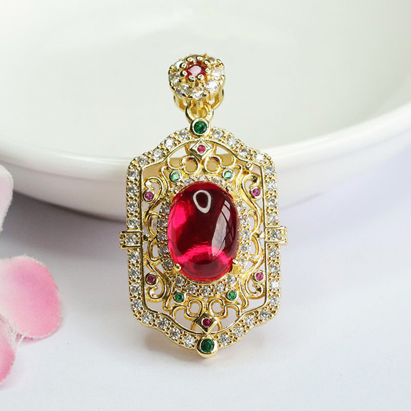 Lab-Grown Ruby Ruyi Motif Pendant — No Chain