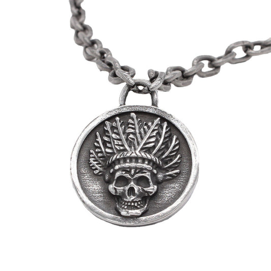 Halloween AmerIndian Skull Round Titanium Steel Necklaces for Men