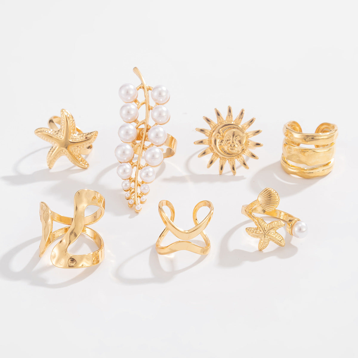 Starfish Ring Set From Planderful Vienna Verve For Women Personalized Leaf Imitation Pearl Jewelry