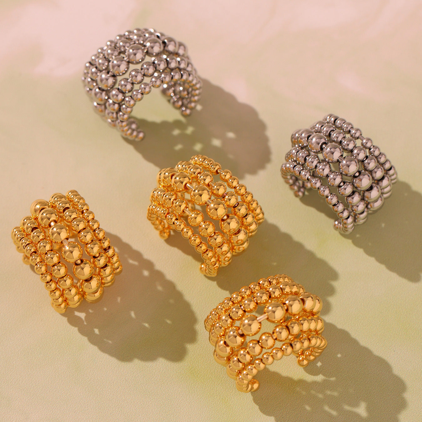 Planderful Geometric Opening Steel Ball Chain Ring For Women