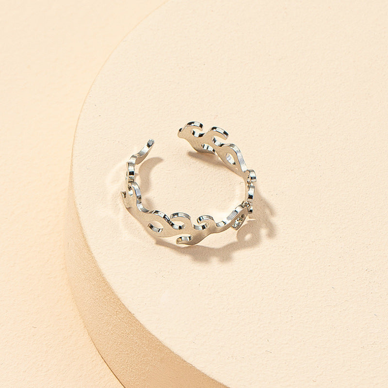 Fire-shaped Open Ring with European and American Style Handmade Jewelry