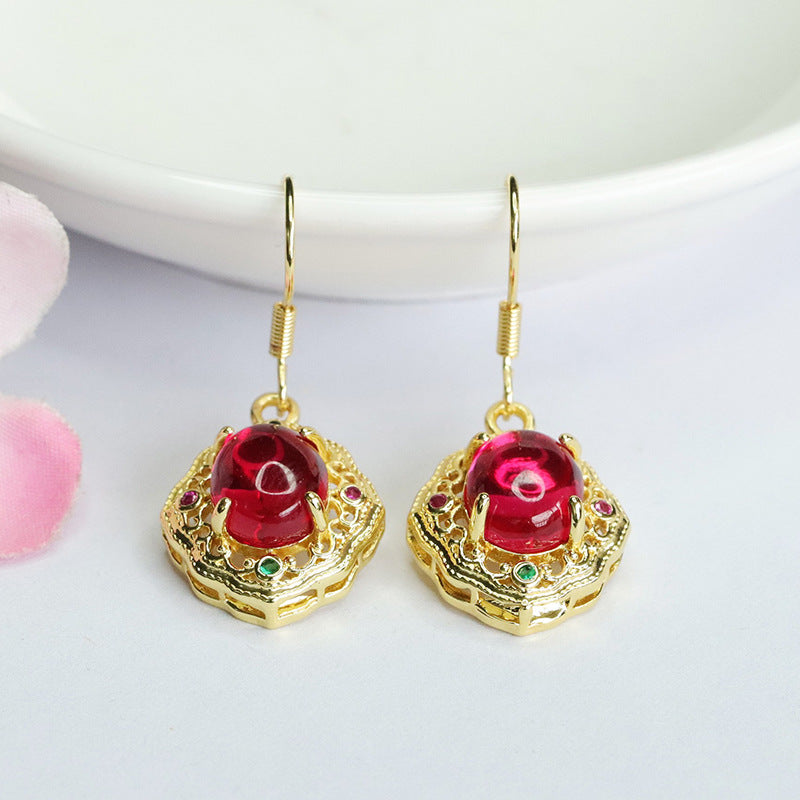 Lab-Grown Ruby Ruyi Motif Earrings