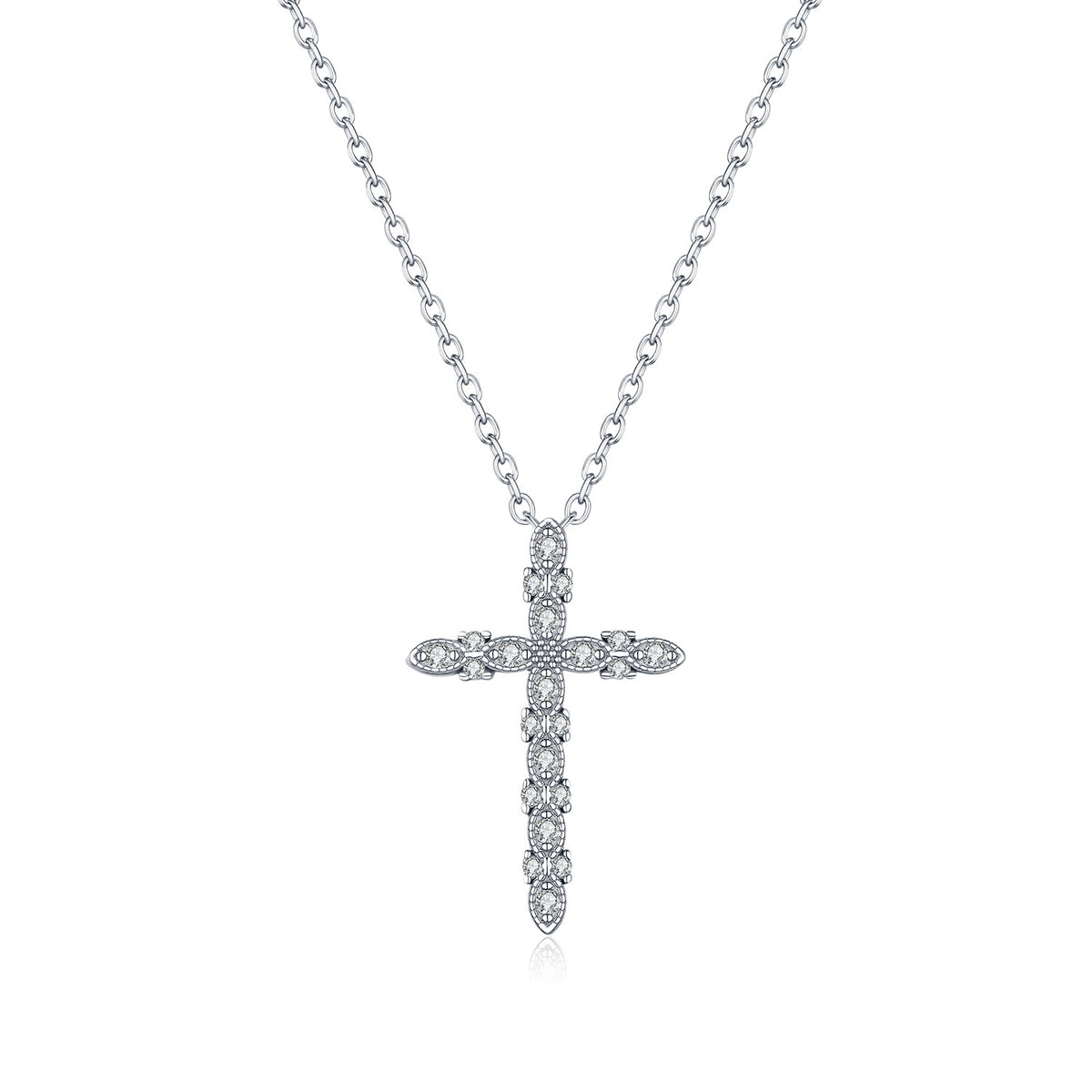 925 Sterling Silver Cross Moissanite Pendant Necklace