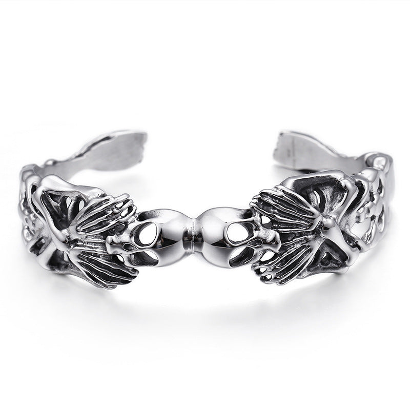 Titanium Steel Skull Men's Open Bracelet Men's