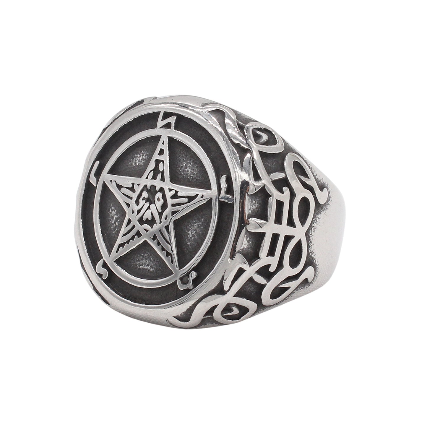 Planderful Jewelry Pentagram Ring For Men In Titanium Steel With European Vintage Charm