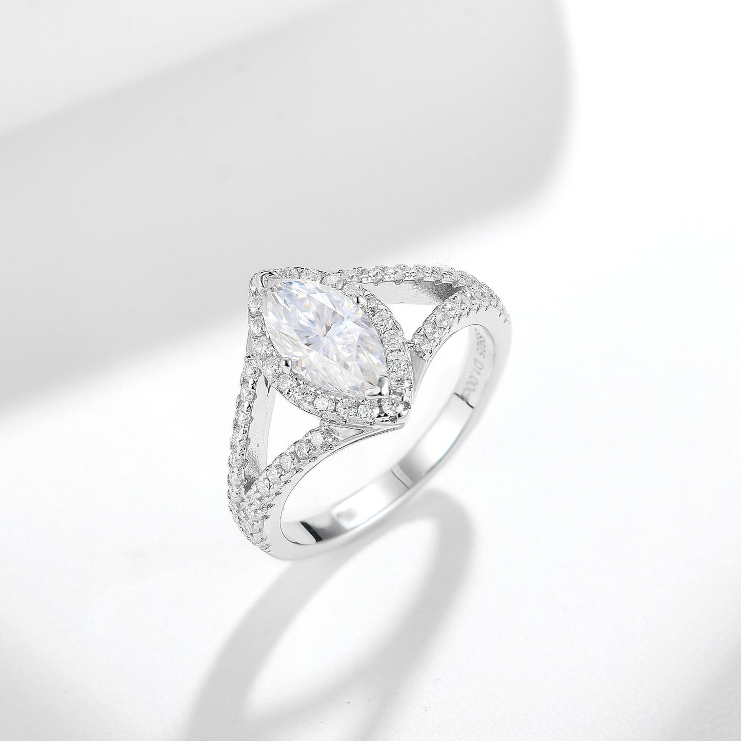 Planderful Moissanite Engagement Ring Ladies 5x10mm Marquise Stone S925 Silver Split Shank D VVS 3EX 1.48ct