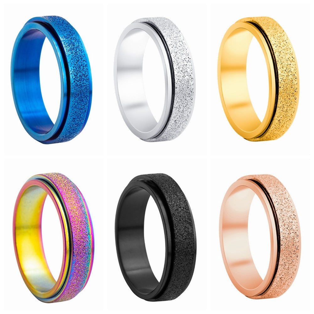 Planderful 6MM Colorful Rose Gold Rotating Ring Titanium Steel Matte Decompression Jewelry For Unisex