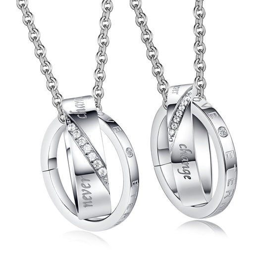 1. Planderful Stainless Steel Interlocking Ring Necklace Unisex Hip Hop Jewelry Gift