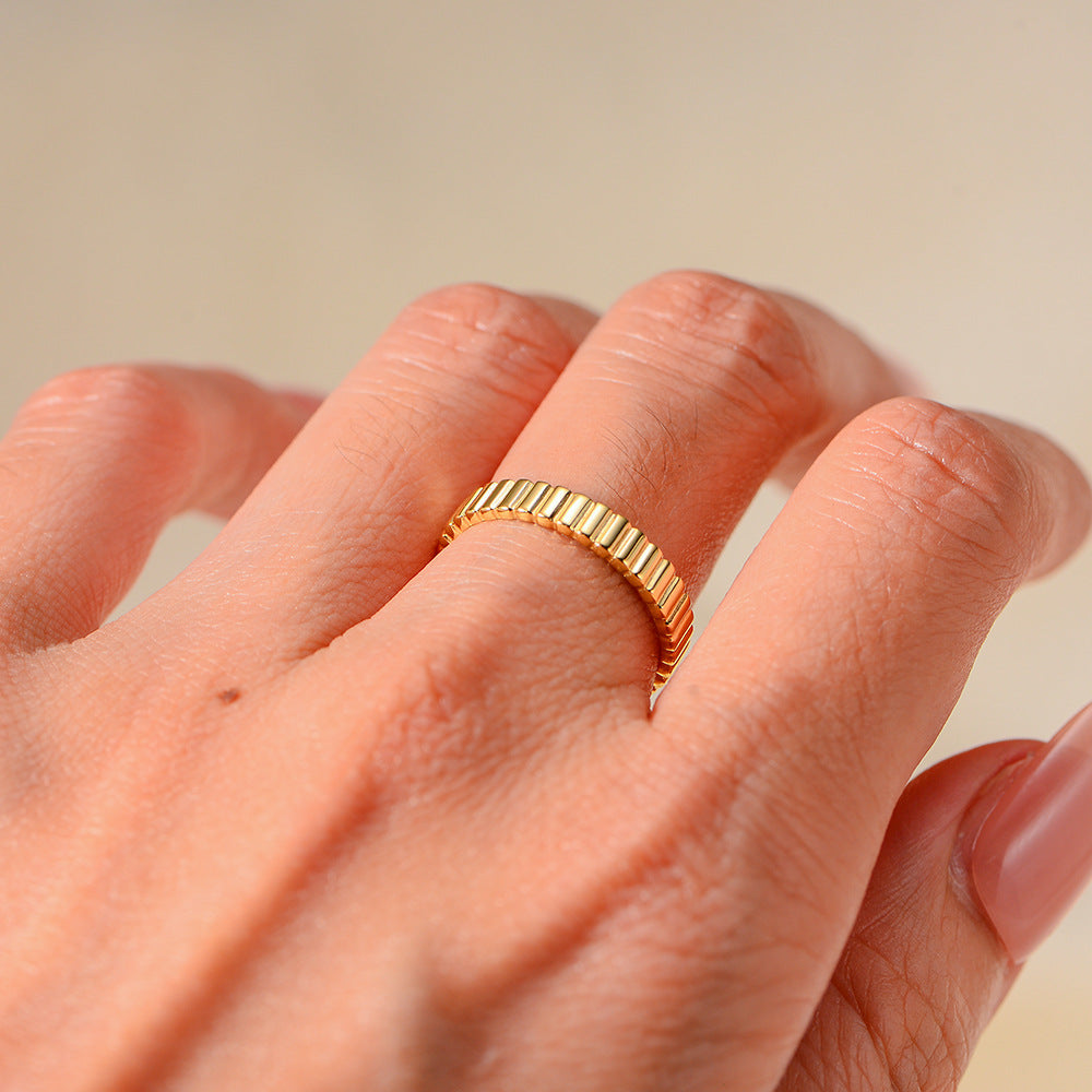 S925 Sterling Silver Striped Plain Ring
