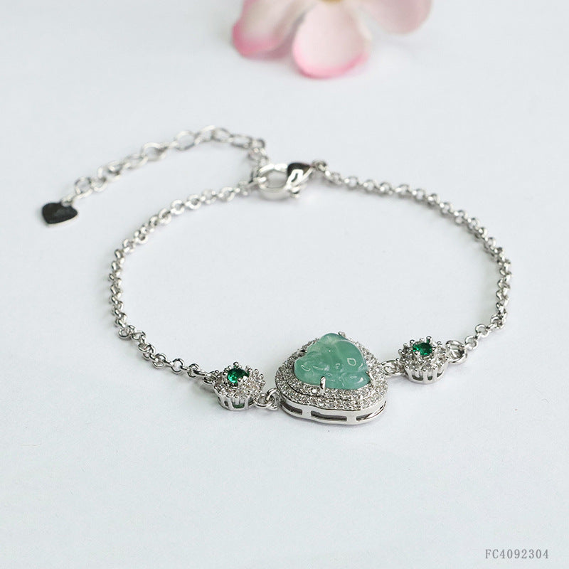 Blue Water Jadeite Buddha Pavé-Style Bracelet