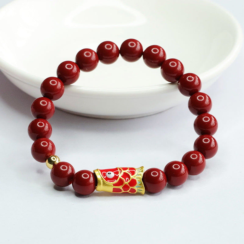Fortune's Favor Cinnabar Koi Fish Bracelet - Sterling Silver Female Bracelet