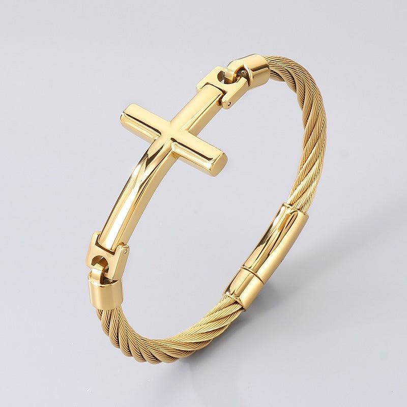 Braided Wire Steel Wire Bracelet – Cross Bent Titanium Steel Men's Bracelet
