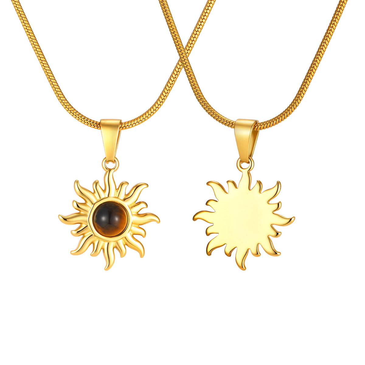 Medieval-Inspired Gold-Plated Stainless Steel Tiger's Eye Elegant Sun Necklace