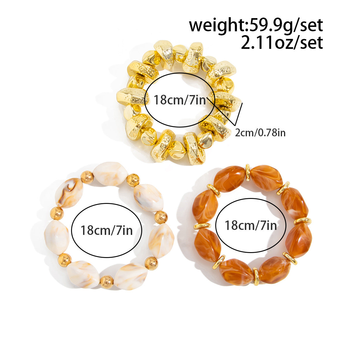 Amber Beaded Stacked Bracelet Knock Pattern Smudge Elastic Bracelet