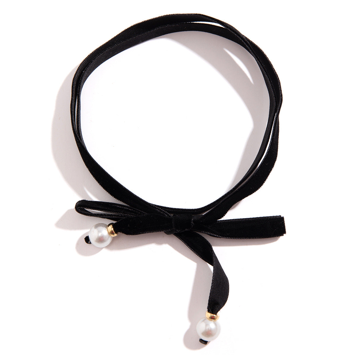 European and American Velvet Fabric Pearl Bow Choker Necklace with Lace Up Collar