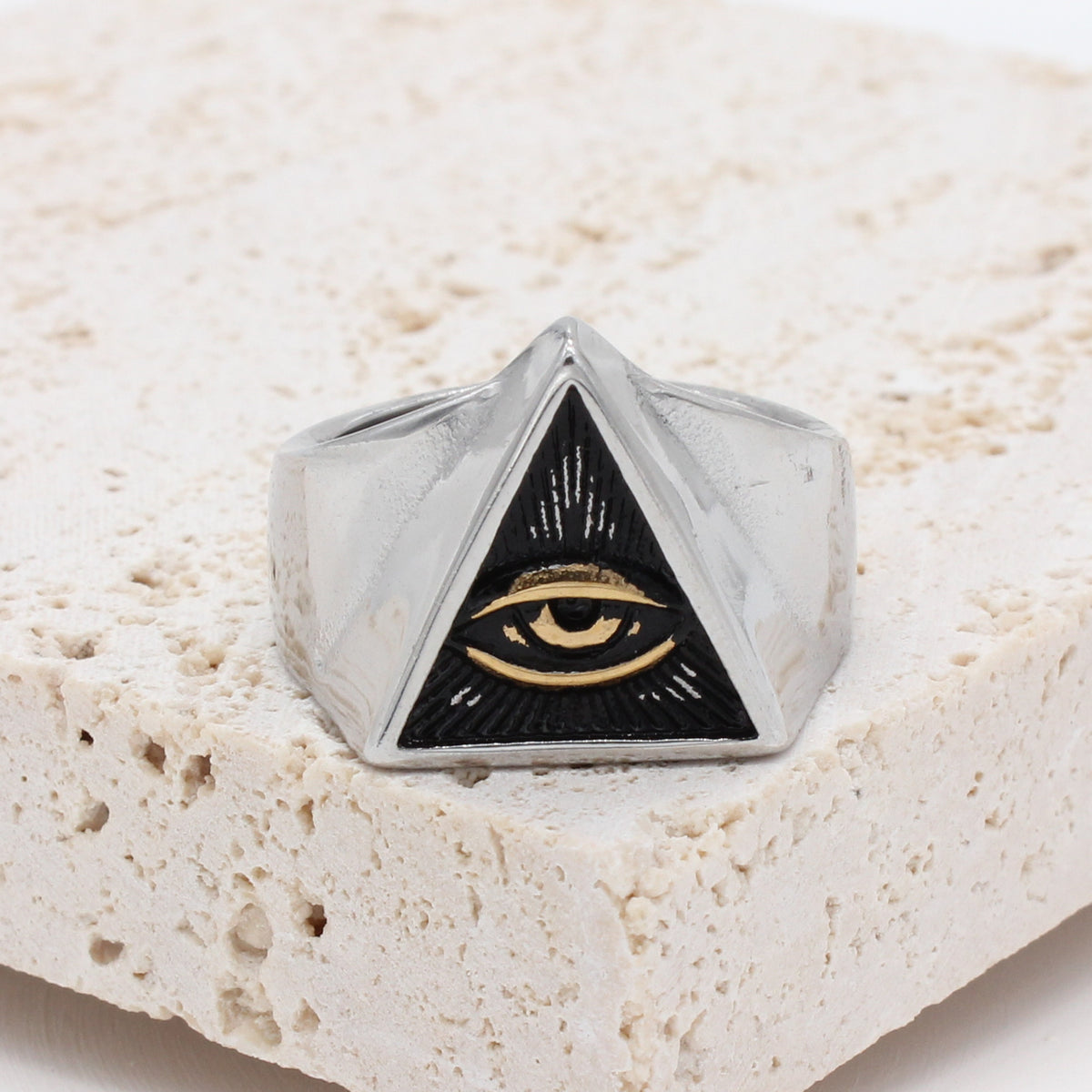 Masonic Triangular Eye Ring Unisex Steel Planderful Everyday Genie Collection Bold Vintage Statement