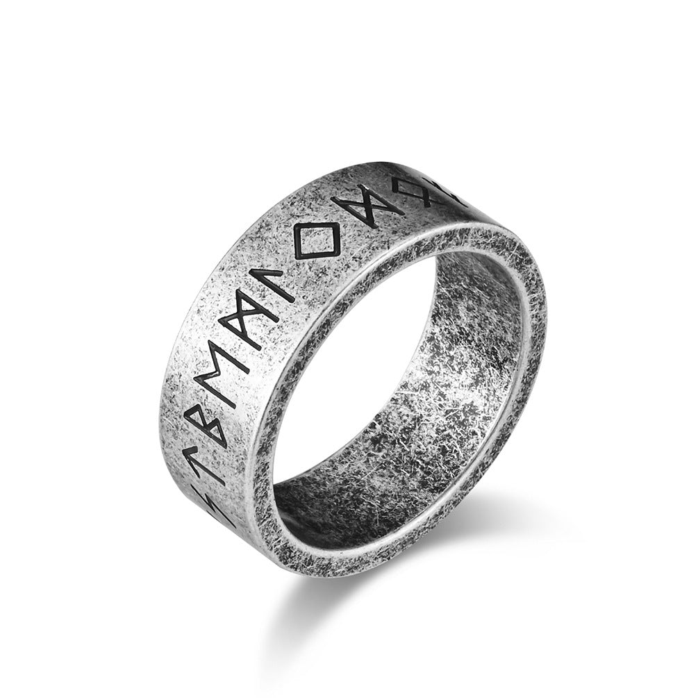Planderful Nordic Viking Ring Bold for Men Matte Brushed Titanium Steel Jewelry with Pirate Text Design