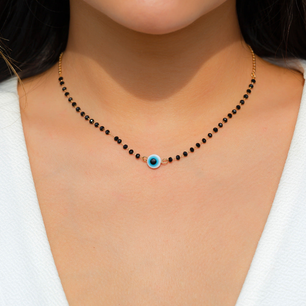 Crystal-Style Eye Bead Necklace