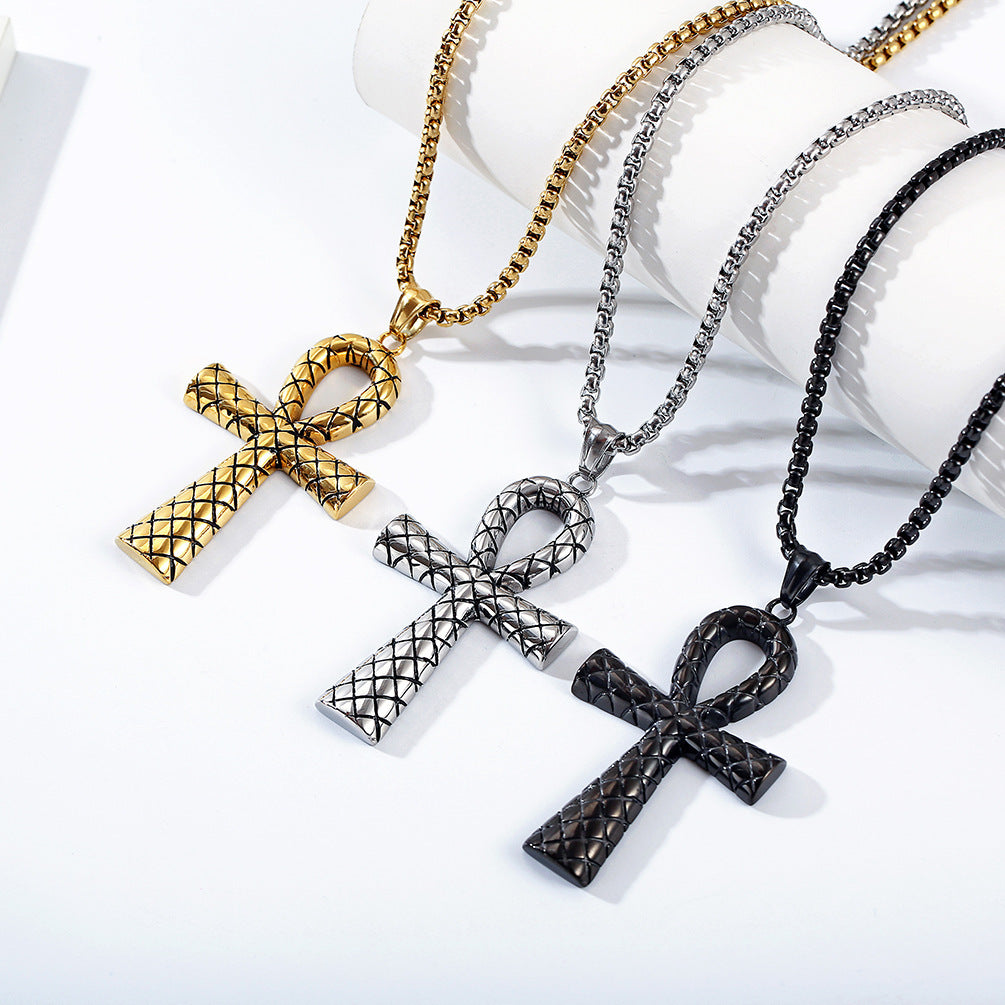 Planderful Personalized Ankh Cross Necklace Titanium Steel Pendant For Egyptology Lovers Gift