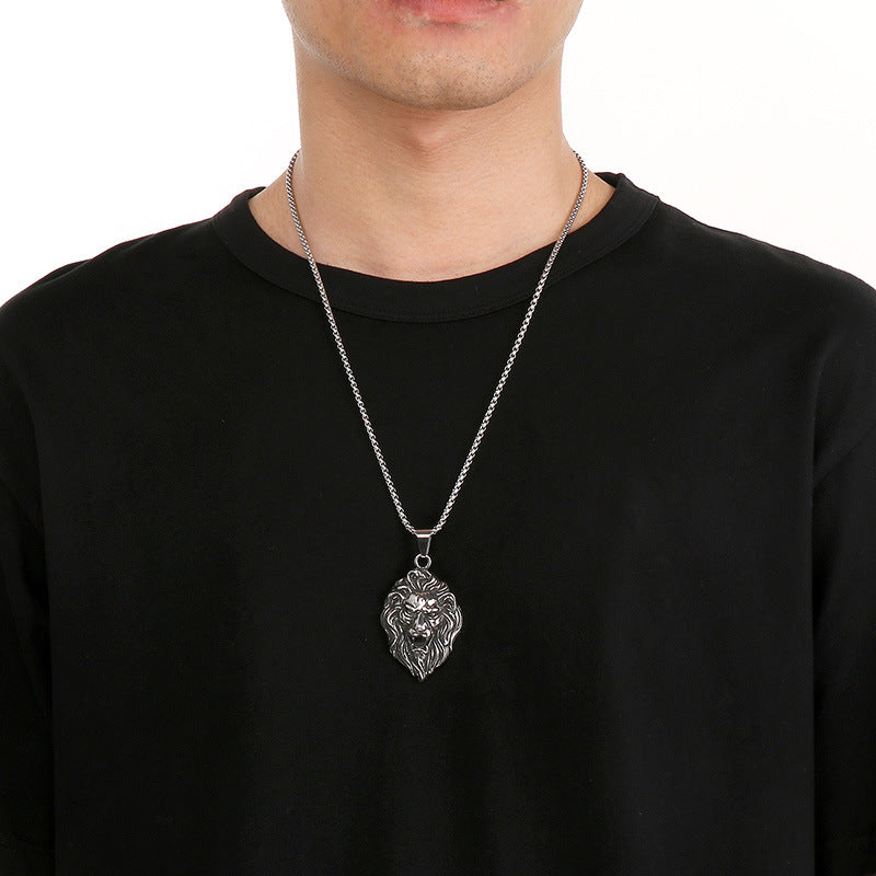 Animal Shape Old, Punk Lion Head Wolf Head Fox Titanium Steel Men's Pendant Necklace