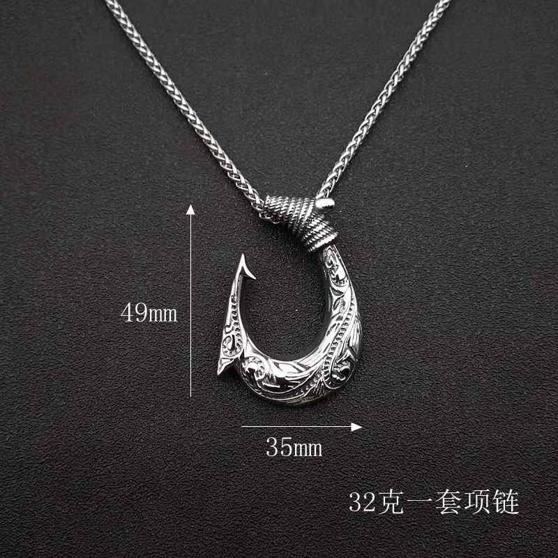 Steel Necklace – Statement Nordic Viking Fish Hook Pendant