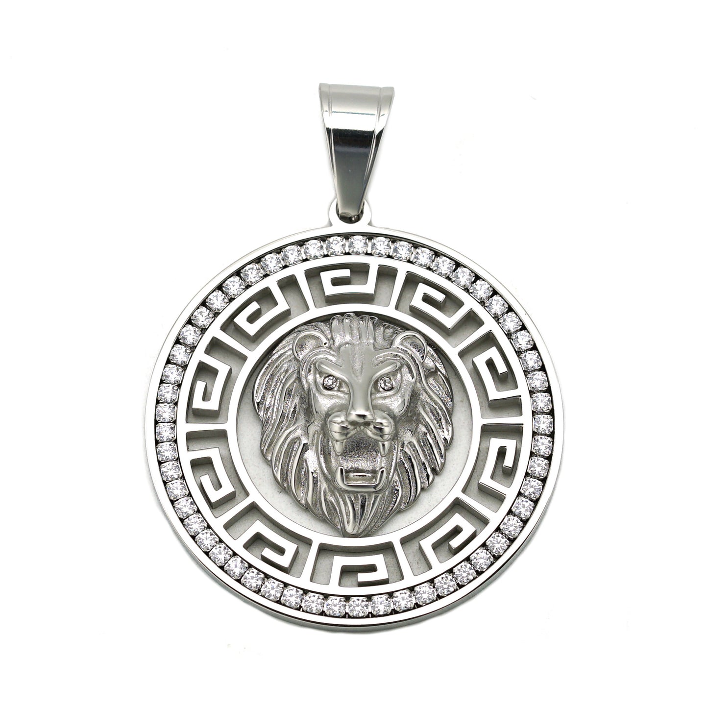 Planderful Lion Head Pendant Necklace Stainless Steel Full Zircon Unisex Hip Hop Jewelry Statement