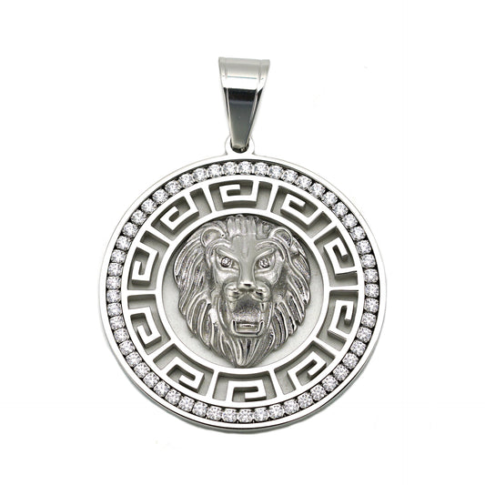 Planderful Lion Head Pendant Necklace Stainless Steel Full Zircon Unisex Hip Hop Jewelry Statement