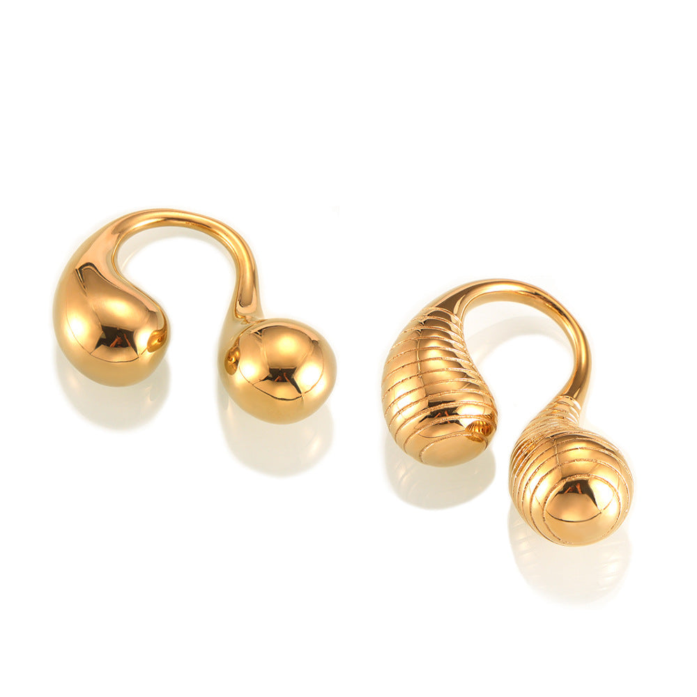 Exaggerated Double Water Drop Index Finger Ring - Titanium Steel Gold-Plated