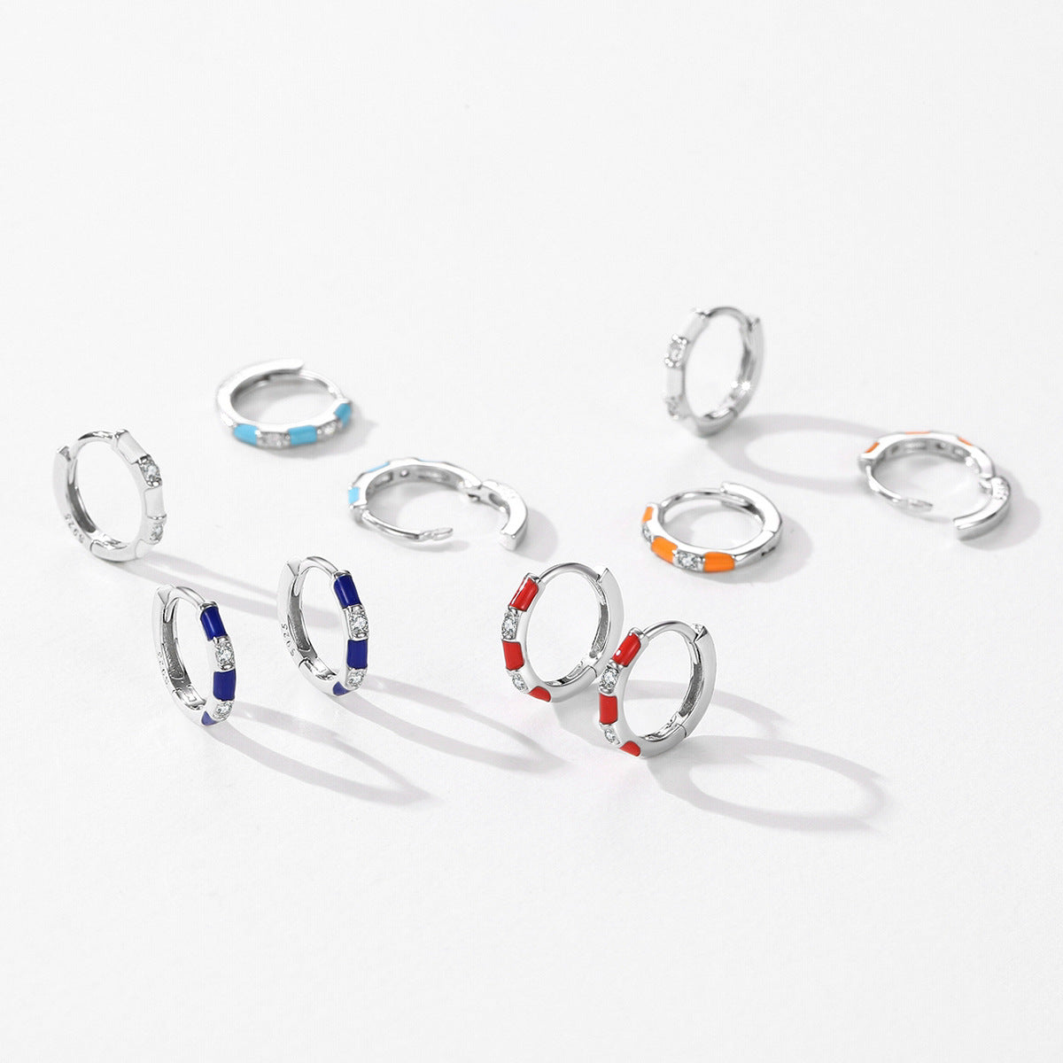925 Sterling Silver Enamel Zircon Hoop Earrings