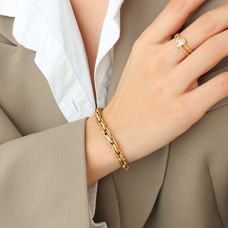 Luxurious 18k Gold Plated Thick Chain Bracelet for Women's Hip-Hop Fashion