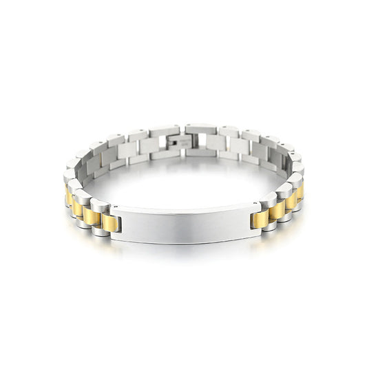 Stylish Customizable Curved Titanium Steel Bracelet for Men with Adjustable Chain