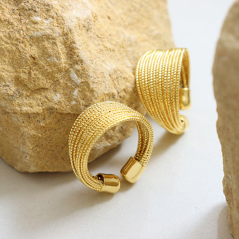 Elegant Copper Gold-Plated Multi-Layer Geometry Ring for Women