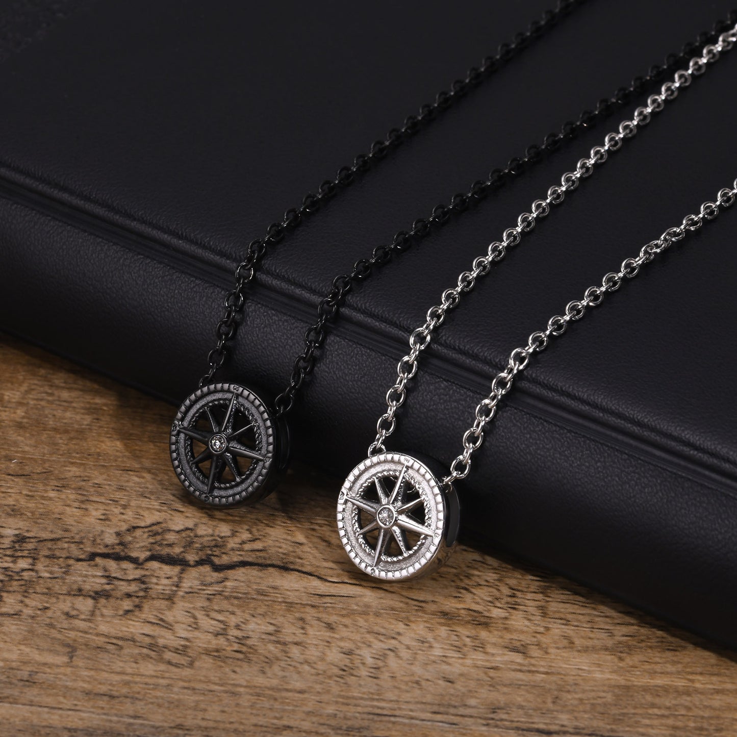 New Men's Pendant Stainless Steel Octagram Zircon Necklace