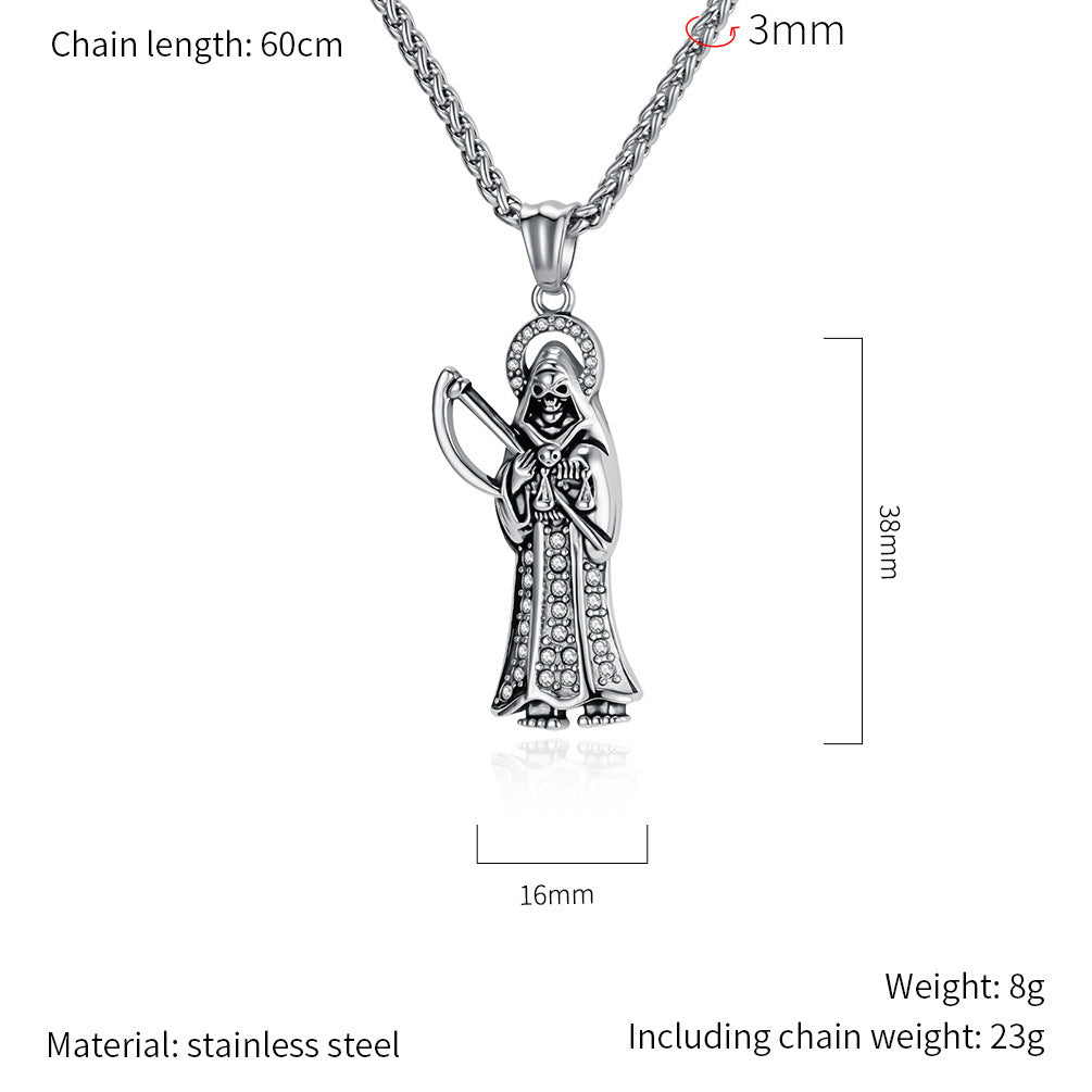 Titanium Skull Pendant Necklace For Men Unisex Sickle Reaper Hip Hop Style Protection Planderful Collection Genie