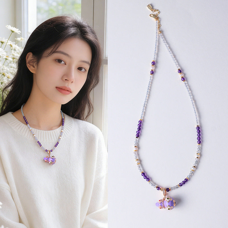 Amethyst Pearl Gourd Pendant Necklace