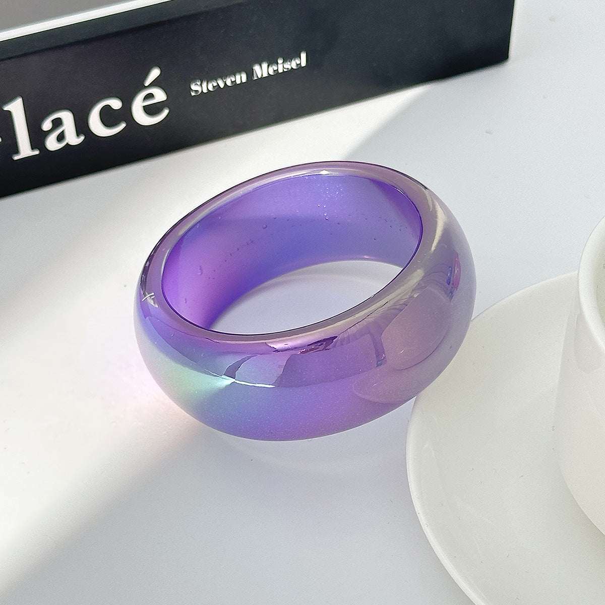 Planderful Vienna Verve Pearlescent Resin Bracelet for Trendsetters Wide Geometric Statement Jewelry