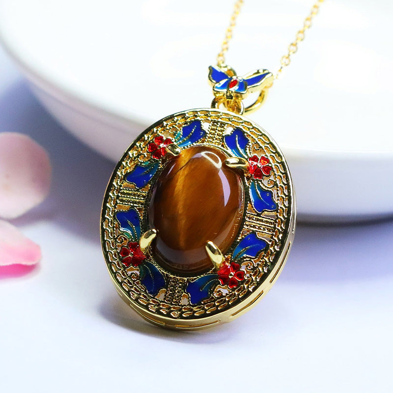 Yellow Tiger Eye Butterfly Pendant — No Chain