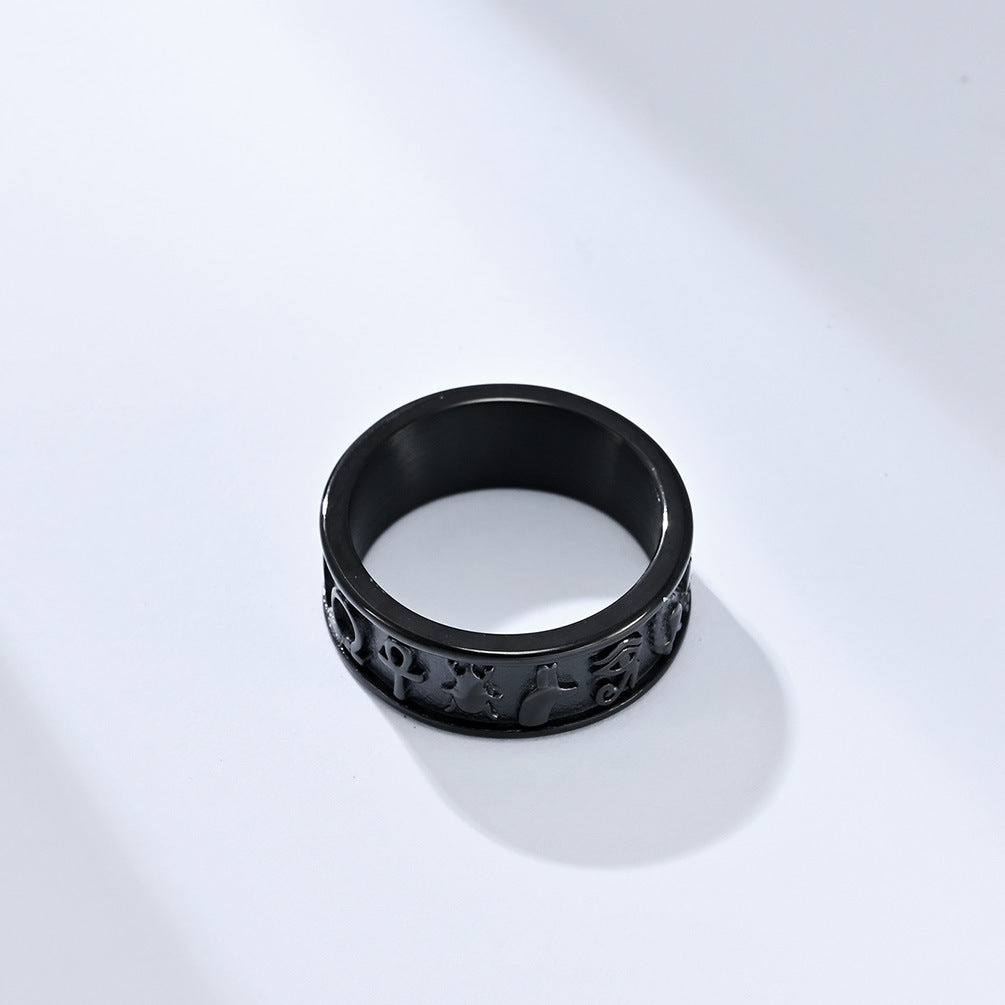 Planderful Egyptian Anka Symbol Ring For Men Retro Titanium Steel Feather Lucky Jewelry