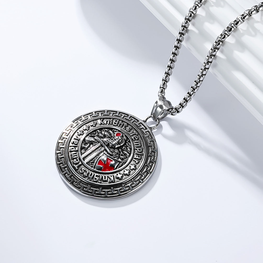Planderful Knights Templar Shield Necklace For Men Titanium Steel Pendant Retro Literary Jewelry