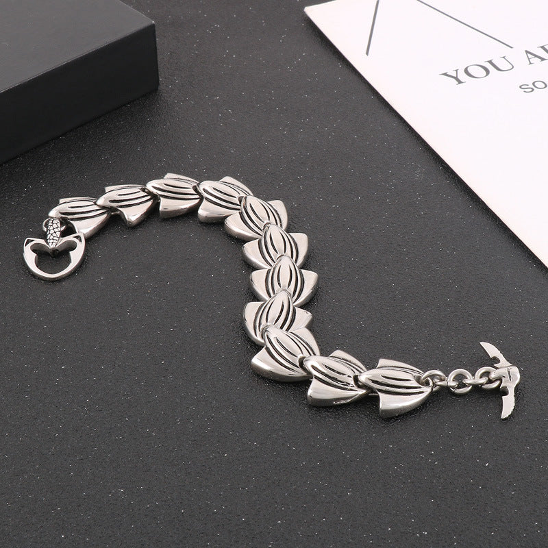 Design Fishtail Anchor – Punk Style Antique Snakehead Stainless Steel Men's Skull Bracelet