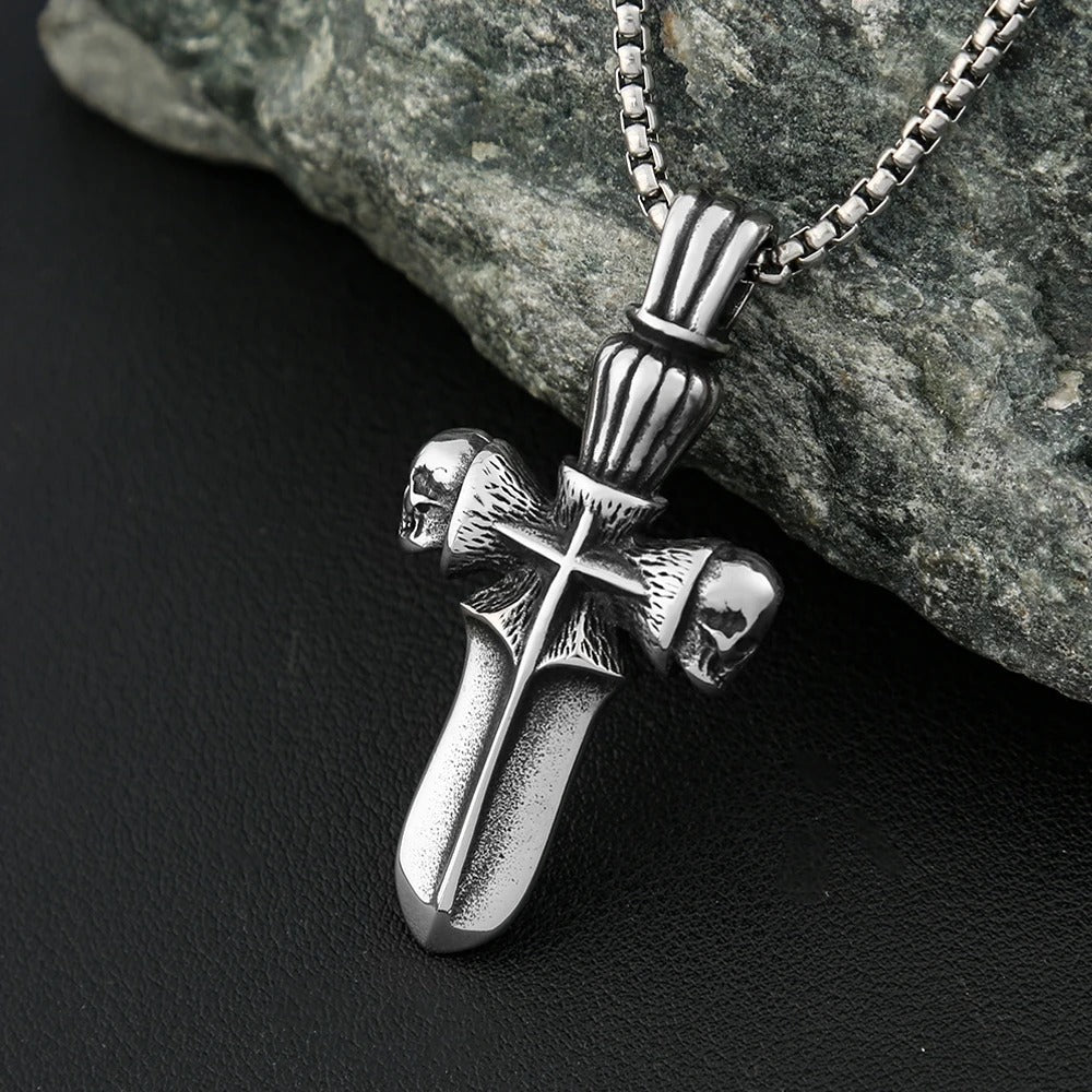 Skull Cross Stainless Steel Men's Pendant Necklace