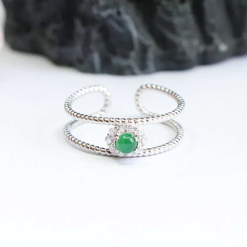 Icy Green Jadeite Halo 925 Silver Ring