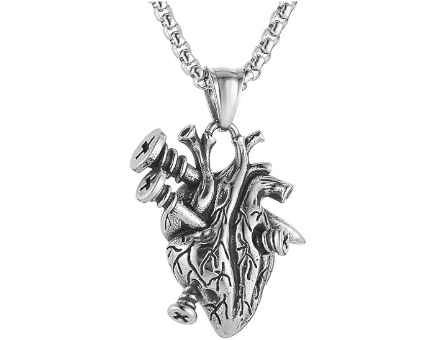 1. Planderful Dark Gothic Three Dimensional Heart Pendant Stainless Steel Necklace Unisex
