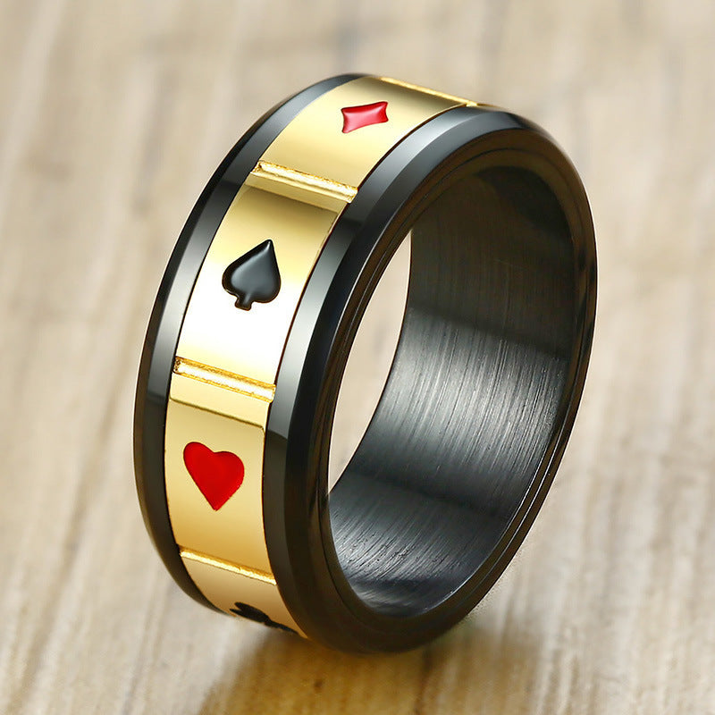 Face Width Rotating Stainless Steel Playing Card Ring For Men