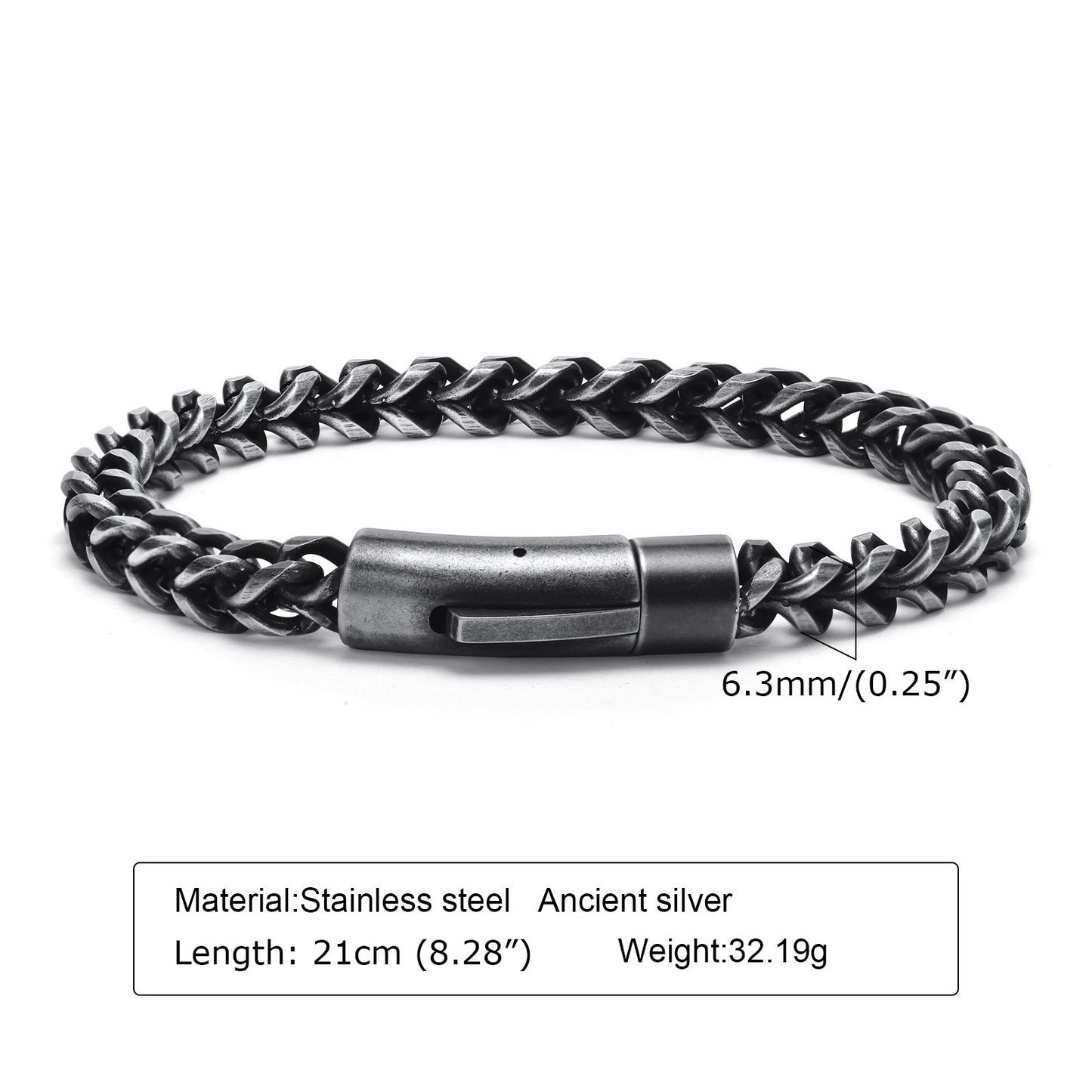 Stainless Steel Bracelet Retro Gray Keel Chain for Men