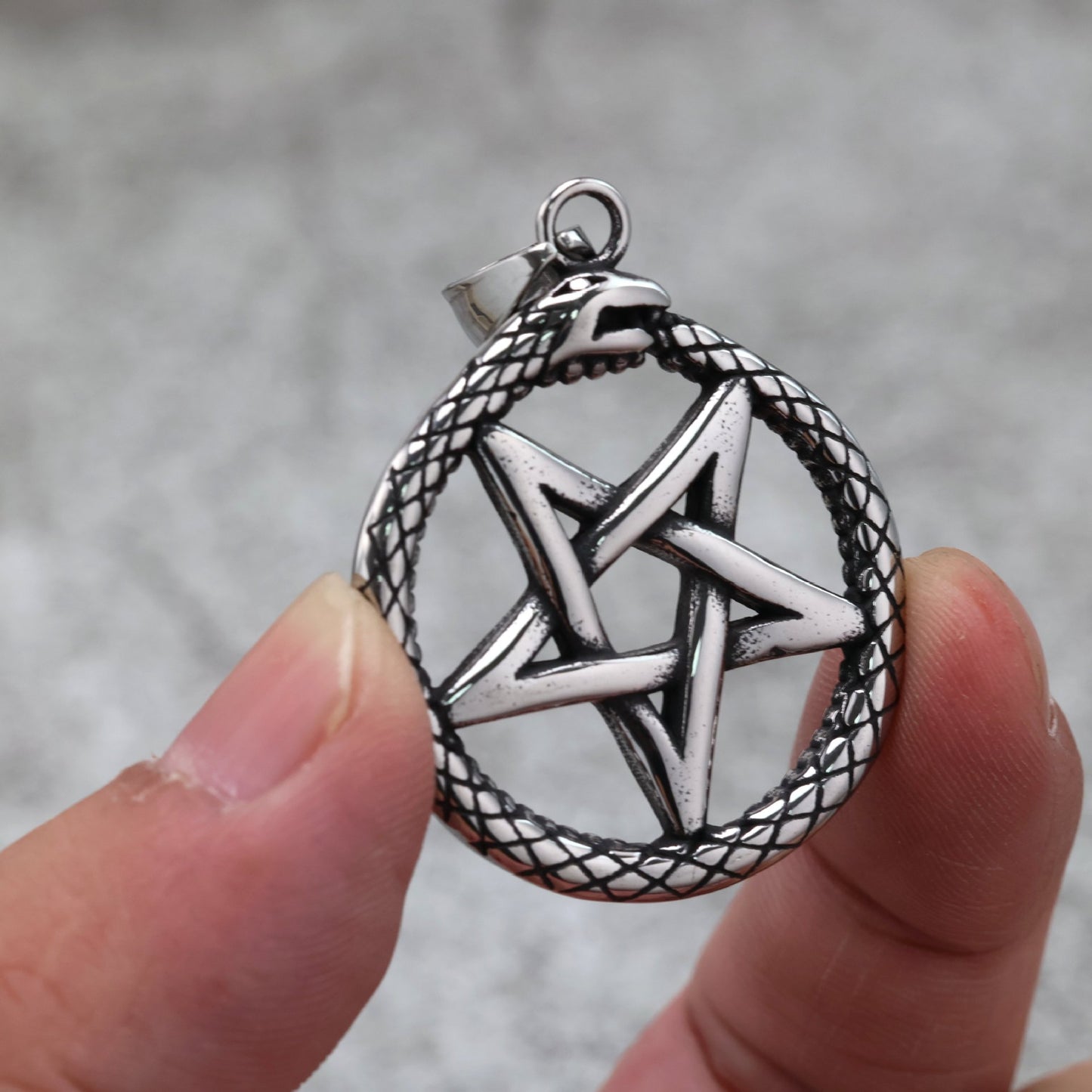 Planderful Stainless Steel Mens Pendant Retro European American Snake Pentagram Statement Necklace For Men