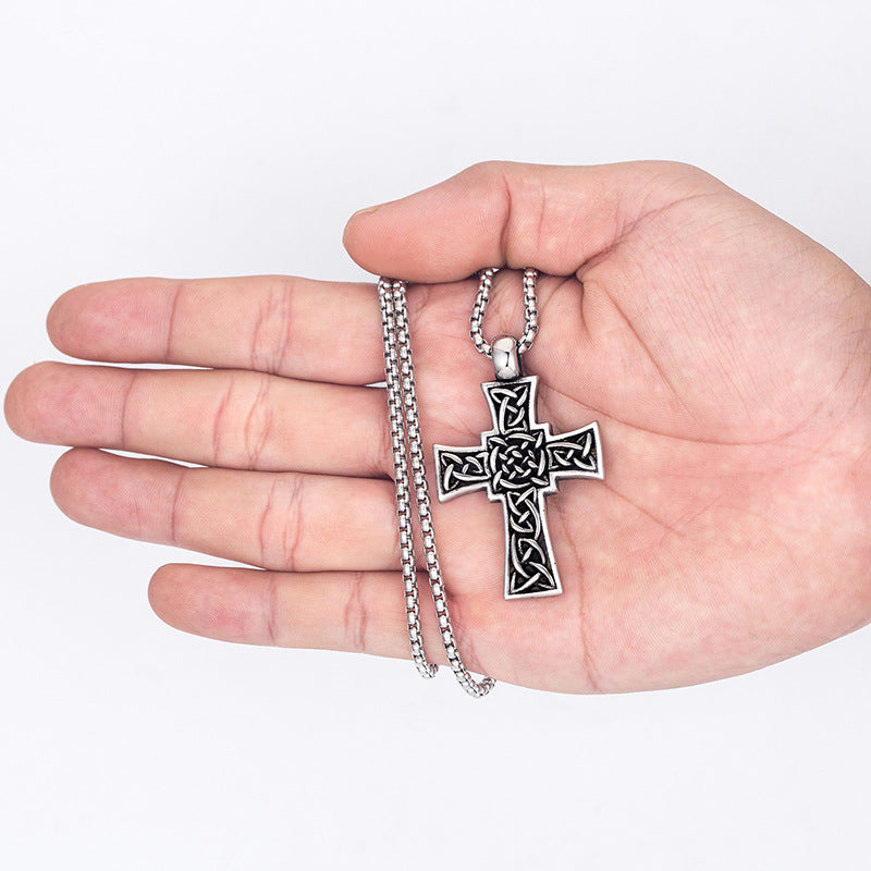 Steel Necklace – Vintage Cross Pendant For Men With Long Titanium Steel Chain, Hip Hop Style